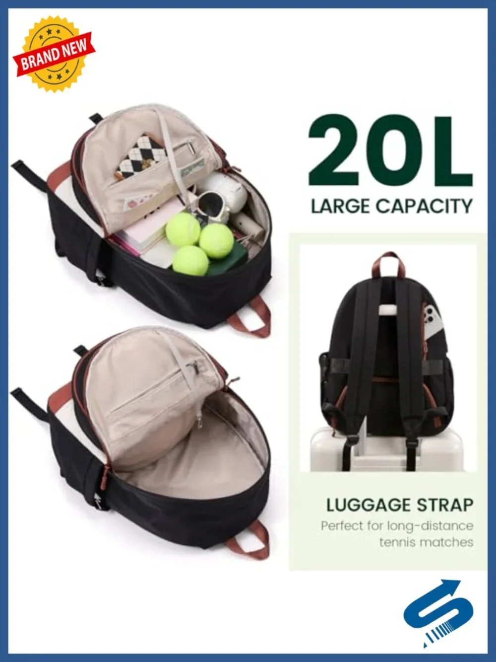 Quilted Tennis Backpack Women Pickleball Racket Bag with Shoe Compartment,